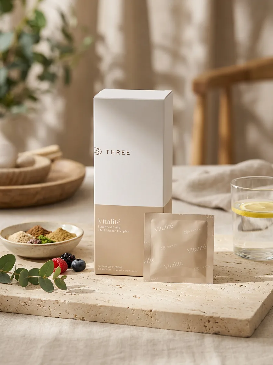 Vitalité, caja y sobre de Superfood Blend + Multivitamin Complex
